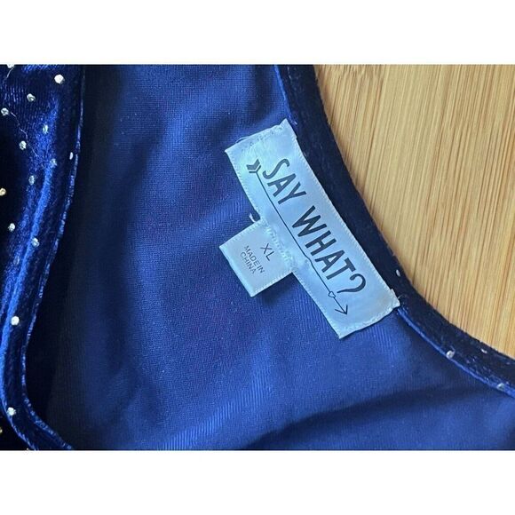 Y2K Say What Vintage Velvet Blue Witchy Goth Mini One Shoulder Dress XL. K - Picture 6 of 7